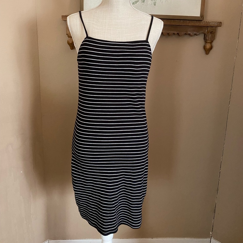 Black with White Horizontal Stripes Fitted Dress